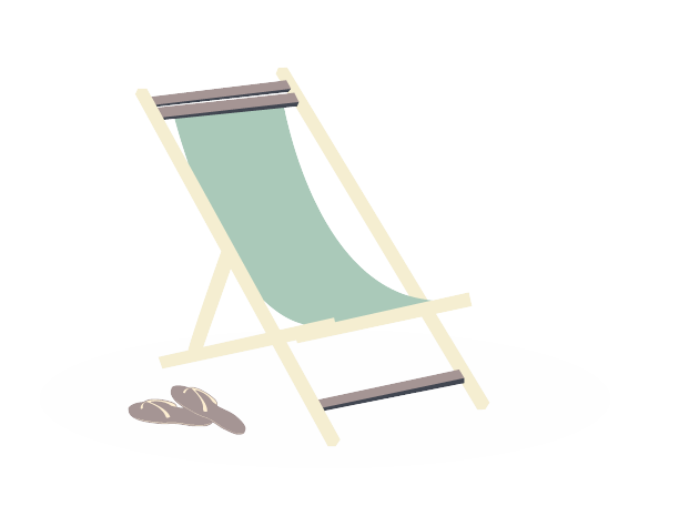 A green lounge chair and a pair of flip flops.